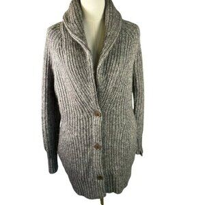 Banana Republic Italian Yarn Gray Chunky Knit Button Down Shawl Cardigan S